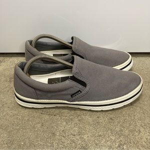 Crocs Norlin Slip On Loafers Gray Canvas Shoes Mens Size 8 Womens 9.5